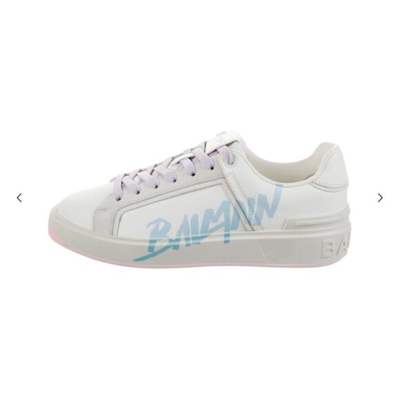 Balmain B Court Calfskin Leather Printed Low Top Lace Sneakers - Picture 1 of 5